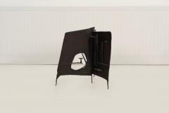 Claire McCarthy Falkenstein Brutalist Tripod Floor Sculpture c 1955 Blackened Steel Orange Crystal - 4480029