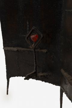 Claire McCarthy Falkenstein Brutalist Tripod Floor Sculpture c 1955 Blackened Steel Orange Crystal - 4480031