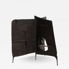 Claire McCarthy Falkenstein Brutalist Tripod Floor Sculpture c 1955 Blackened Steel Orange Crystal - 4483392