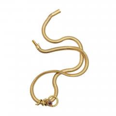 Classic Gold Snake Necklace with Diamonds Rubies and Pearl - 773608