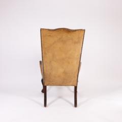 Classic Large Scale English Ochre Tufted Leather Wing Chair Circa 1900  - 3203619