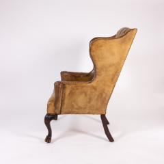 Classic Large Scale English Ochre Tufted Leather Wing Chair Circa 1900  - 3203621