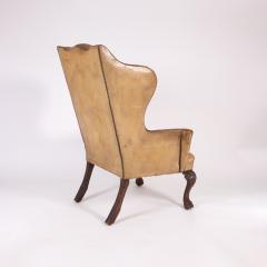 Classic Large Scale English Ochre Tufted Leather Wing Chair Circa 1900  - 3203622