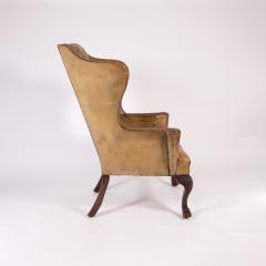 Classic Large Scale English Ochre Tufted Leather Wing Chair Circa 1900  - 3203623