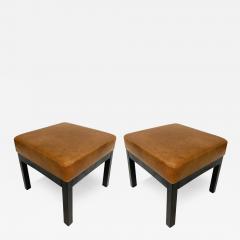 Classic Low Stools in Brown Leather Pair - 3458502