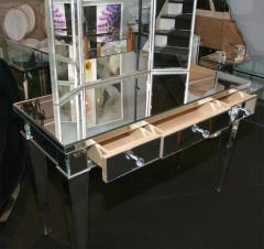 Classic Modern Mirrored Vanity Desk with Triptych Mirror - 3113377