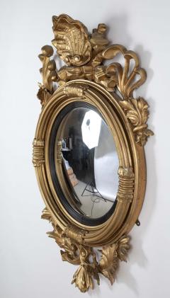 Classical 19th Century Giltwood Convex Mirror with Shell Surmount - 4290150
