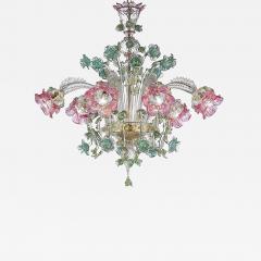 Classical Luxury Venetian Pink and Green Floreal Murano Glass Chandelier - 4592469