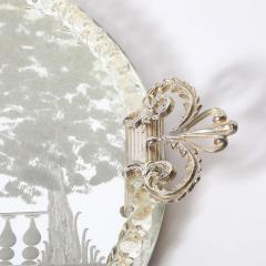 Classical Reversed Etched Mirrored Tray w Pastoral Scene Twisted Glass Border - 4720072