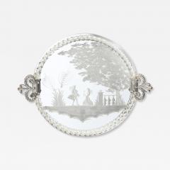 Classical Reversed Etched Mirrored Tray w Pastoral Scene Twisted Glass Border - 4720288