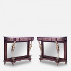 Claude Charles Saunier Pair of Saunier French Louis XVI Style Mahogany Mirrored Marble Console Tables - 2799727