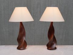 Claude Chauvy Sculptural Pair of Claude Chauvy Table Lamps in Mahogany France 1950s - 4638497