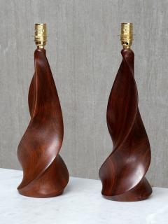 Claude Chauvy Sculptural Pair of Claude Chauvy Table Lamps in Mahogany France 1950s - 4638498