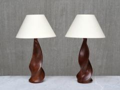 Claude Chauvy Sculptural Pair of Claude Chauvy Table Lamps in Mahogany France 1950s - 4638499