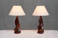Claude Chauvy Sculptural Pair of Claude Chauvy Table Lamps in Mahogany France 1950s - 4638500