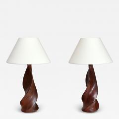 Claude Chauvy Sculptural Pair of Claude Chauvy Table Lamps in Mahogany France 1950s - 4640623