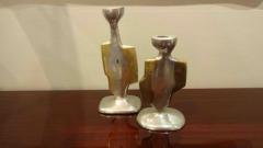 Claude De Muzac A Pair of Modernist Candlesticks in Cast Steel and Bronze - 255415