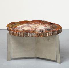 Claude De Muzac Rare Petrified Wood and Steel Side Table by Sculptor Claude De Muzac France - 3314301