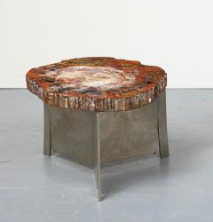 Claude De Muzac Rare Petrified Wood and Steel Side Table by Sculptor Claude De Muzac France - 3314303