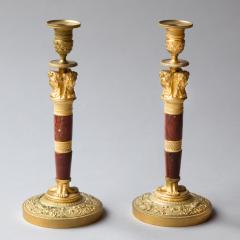 Claude Galle PAIR OF FRENCH EMPIRE GILT BRONZE AND MARBLE CANDLESTICKS - 3550736