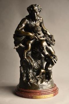 Claude Michel Clodion Large mid 19thc bronze Satyr and faun group - 4799875