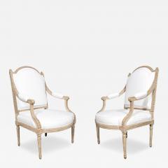 Claude S n Pair of Louis XVI Creme Painted Armchairs Signed Claude Sene - 4508458