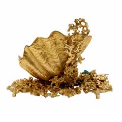 Claude Victor Boeltz Boeltz Style Large Shell Sculpture in Gold with Malachite Elements 1970s - 3536441