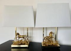 Claude Victor Boeltz Claude Victor Boeltz French 1970s Gold Crystal Horse Table Lamps - 3186103