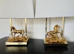 Claude Victor Boeltz Claude Victor Boeltz French 1970s Gold Crystal Horse Table Lamps - 3186118