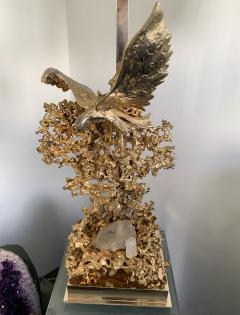 Claude Victor Boeltz Gilt Bronze Lamp with Rock Quartz Crystal and Brass by Boeltz France 1970s - 1654413