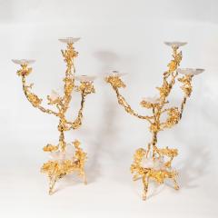 Claude Victor Boeltz Pair of 24Kt Gold Triple Branch Candlesticks w Rock Crystals by Claude Boeltz - 1560941