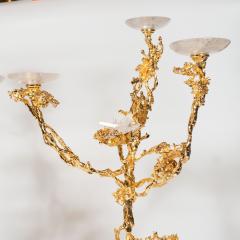 Claude Victor Boeltz Pair of 24Kt Gold Triple Branch Candlesticks w Rock Crystals by Claude Boeltz - 1560950