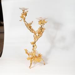 Claude Victor Boeltz Pair of 24Kt Gold Triple Branch Candlesticks w Rock Crystals by Claude Boeltz - 1560969