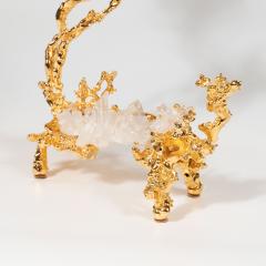 Claude Victor Boeltz Pair of 24kt Gold Double Branch Candlesticks w Rock Crystals by Claude Boeltz - 1560972