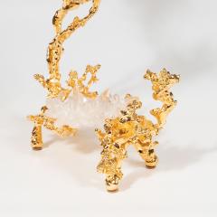 Claude Victor Boeltz Pair of 24kt Gold Double Branch Candlesticks w Rock Crystals by Claude Boeltz - 1560991