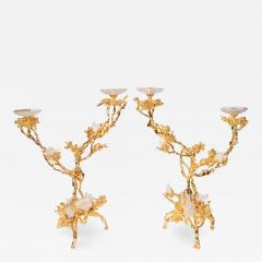 Claude Victor Boeltz Pair of 24kt Gold Double Branch Candlesticks with Rock Crystals Claude Boeltz - 1563284