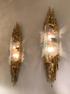 Claude Victor Boeltz Pair of Bronze Sconces Murano Glass by Claude Victor Boeltz France 1970s - 968427
