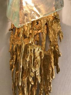 Claude Victor Boeltz Pair of Bronze Sconces Murano Glass by Claude Victor Boeltz France 1970s - 968430
