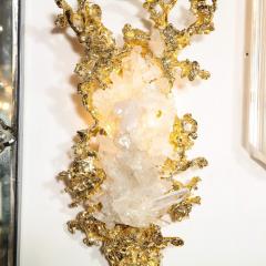 Claude Victor Boeltz Pair of Claude Boeltz 24kt Gold Plated Exploded Bronze Sconces w Rock Crystals - 1802259