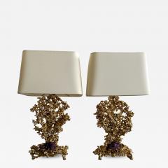 Claude Victor Boeltz Pair of Gilt Bronze Amethyst Lamps by Boeltz France 1970s - 3536411