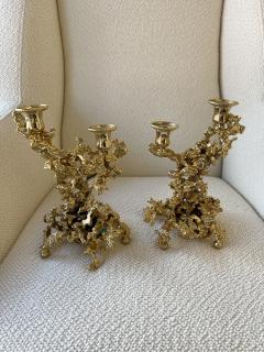 Claude Victor Boeltz Pair of Gilt Bronze Candlesticks by Boeltz France 1970s - 2555719