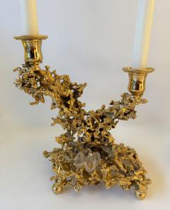 Claude Victor Boeltz Pair of Gilt Bronze and Quartz Candlesticks by Boeltz France 1970s - 4467057