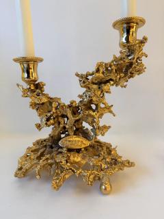 Claude Victor Boeltz Pair of Gilt Bronze and Quartz Candlesticks by Boeltz France 1970s - 4467058
