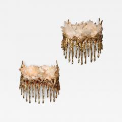 Claude Victor Boeltz Pair of Modernist Sconces in Exploded 24K Gilt Bronze Crystal by Claude Boeltz - 3475883