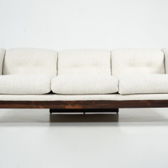 Claudio Salocchi Mid Century Sofa Oriolo by Claudio Salocchi for Sormani Wood and White Fabric - 4323957