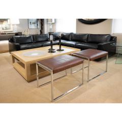 Clean Line Pair Of Benches In Polished Chrome with Stitched Leather Seats 1970s - 3011215