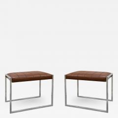 Clean Line Pair Of Benches In Polished Chrome with Stitched Leather Seats 1970s - 3012854