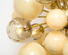 Clear Smoked and Opaque Ivory Murano Glass and Brass Sputnik Chandelier Italy - 1790714