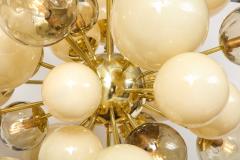 Clear Smoked and Opaque Ivory Murano Glass and Brass Sputnik Chandelier Italy - 1790716