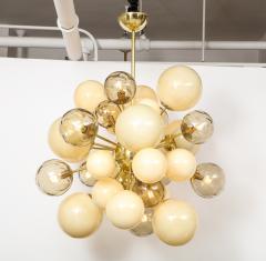 Clear Smoked and Opaque Ivory Murano Glass and Brass Sputnik Chandelier Italy - 1790717